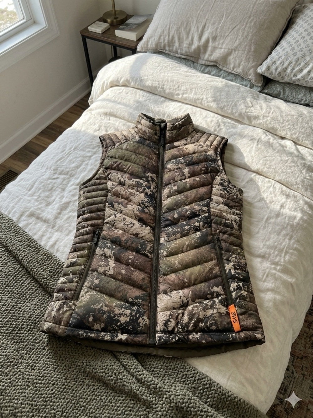 She brand Women’s Camouflage Quilted Puffer Vest - Olive Brown